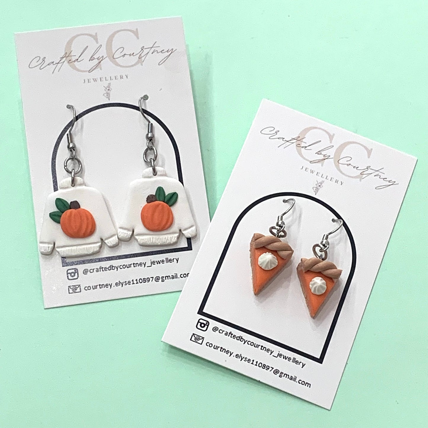 CRAFTED BY COURTNEY- Handmade Pumpkin Sweaters Polymer Clay Earrings