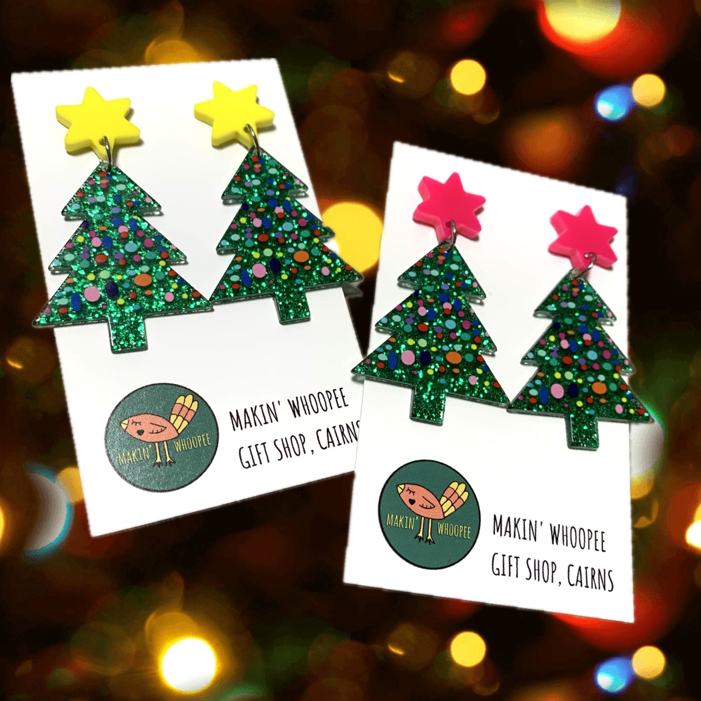 MAKIN' WHOOPEE - “SPECKLED TREES" CHRISTMAS YELLOW STUD DANGLES