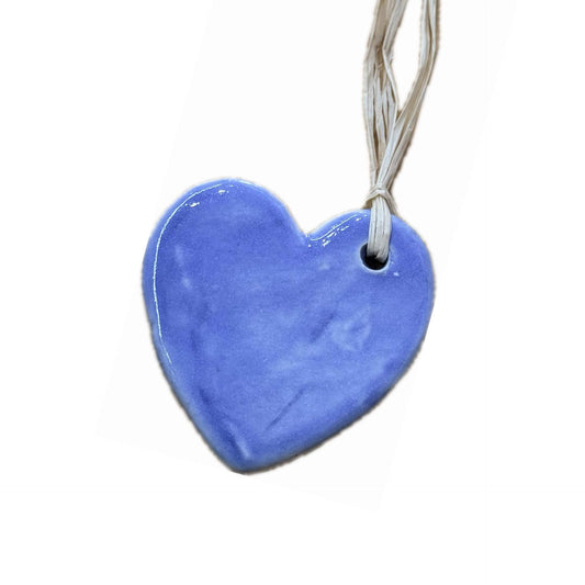 EARTH BY HAND- Clay Heart Gift Tag Decorations- Blue Glaze