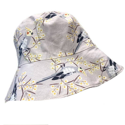 Teacups n Quilts-Cockatiels Fabric Hat- Adult Size