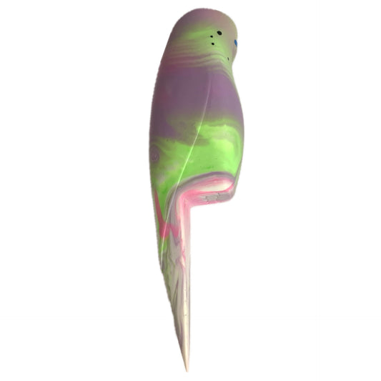 PETE CROMER - RESIN BUDGERIGAR #4 - Gelato Lime Green, Purple & Pink Swirl