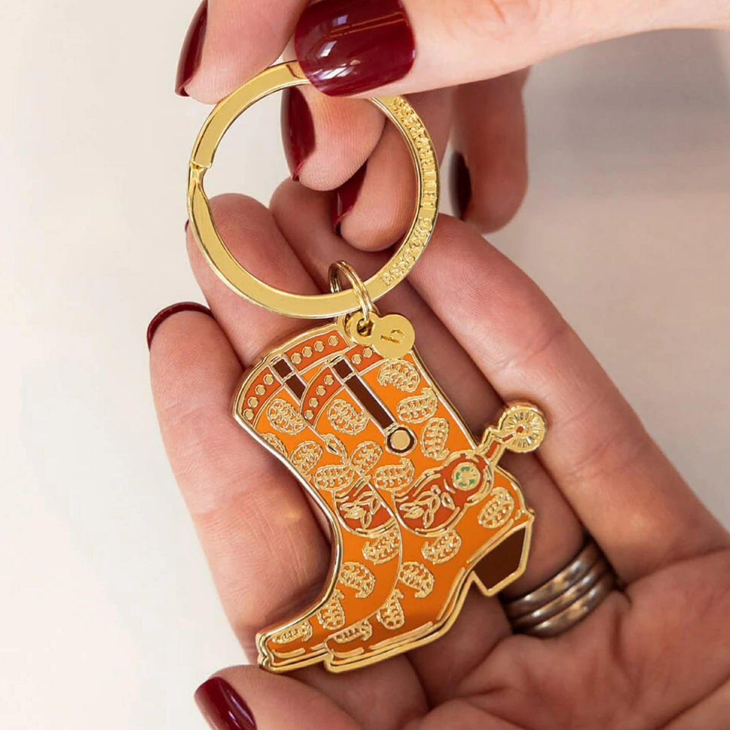 BESPOKE LETTERPRESS - Cowgirl Boots - Enamel Key Ring
