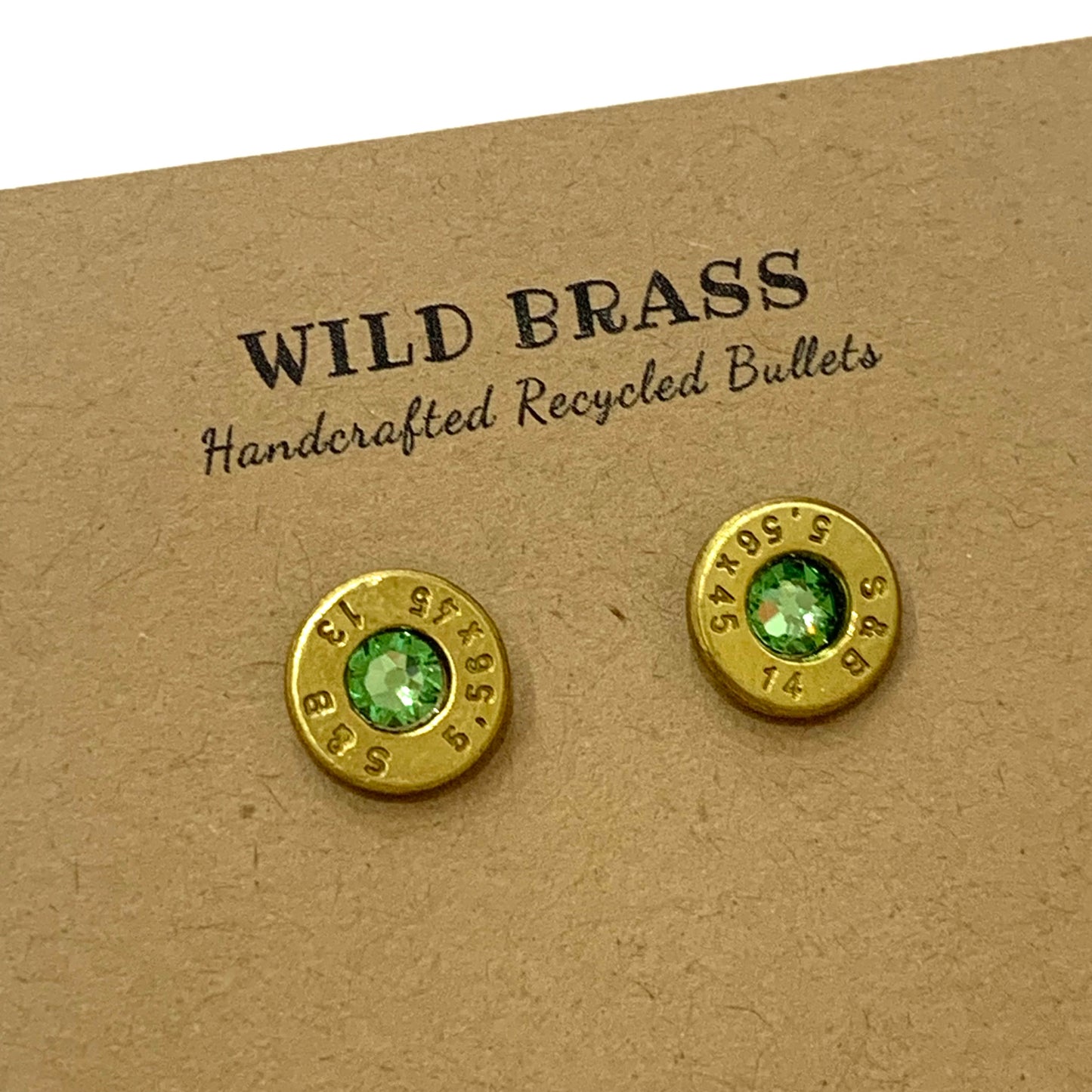 WILD BRASS- Small Studs- Light Green Swarovski Crystal