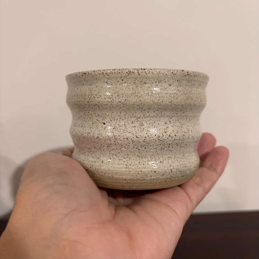 POTTERESS BY ALICIA - Wobbly Cup Brown Clay White Glaze #1