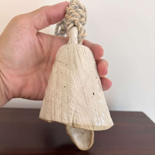 POTTERESS BY ALICIA - Ceramic Bells- White with Macrame #2