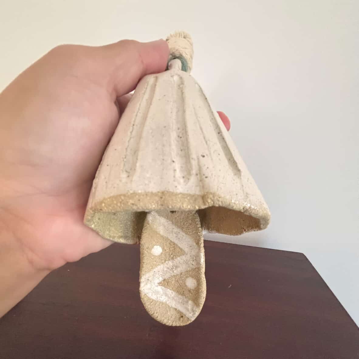 POTTERESS BY ALICIA - Ceramic Bells- White with Macrame #3