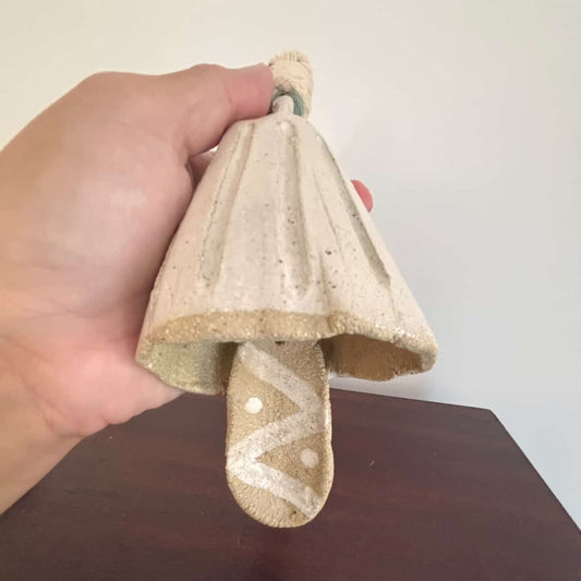 POTTERESS BY ALICIA - Ceramic Bells- White with Macrame #3