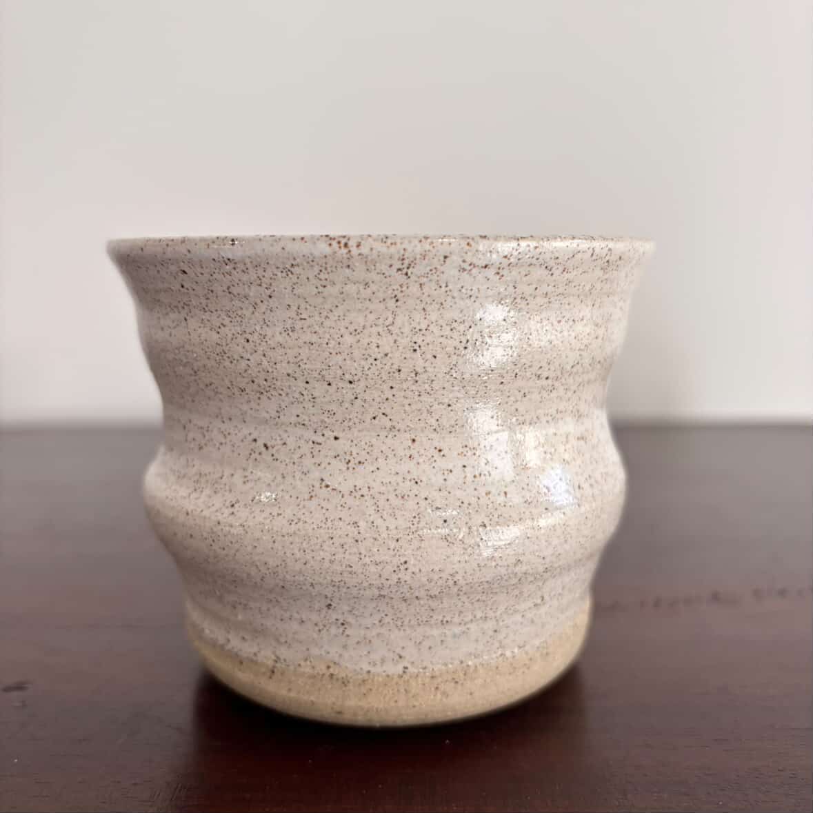 POTTERESS BY ALICIA - Wobbly Cup Brown Clay White Glaze #2