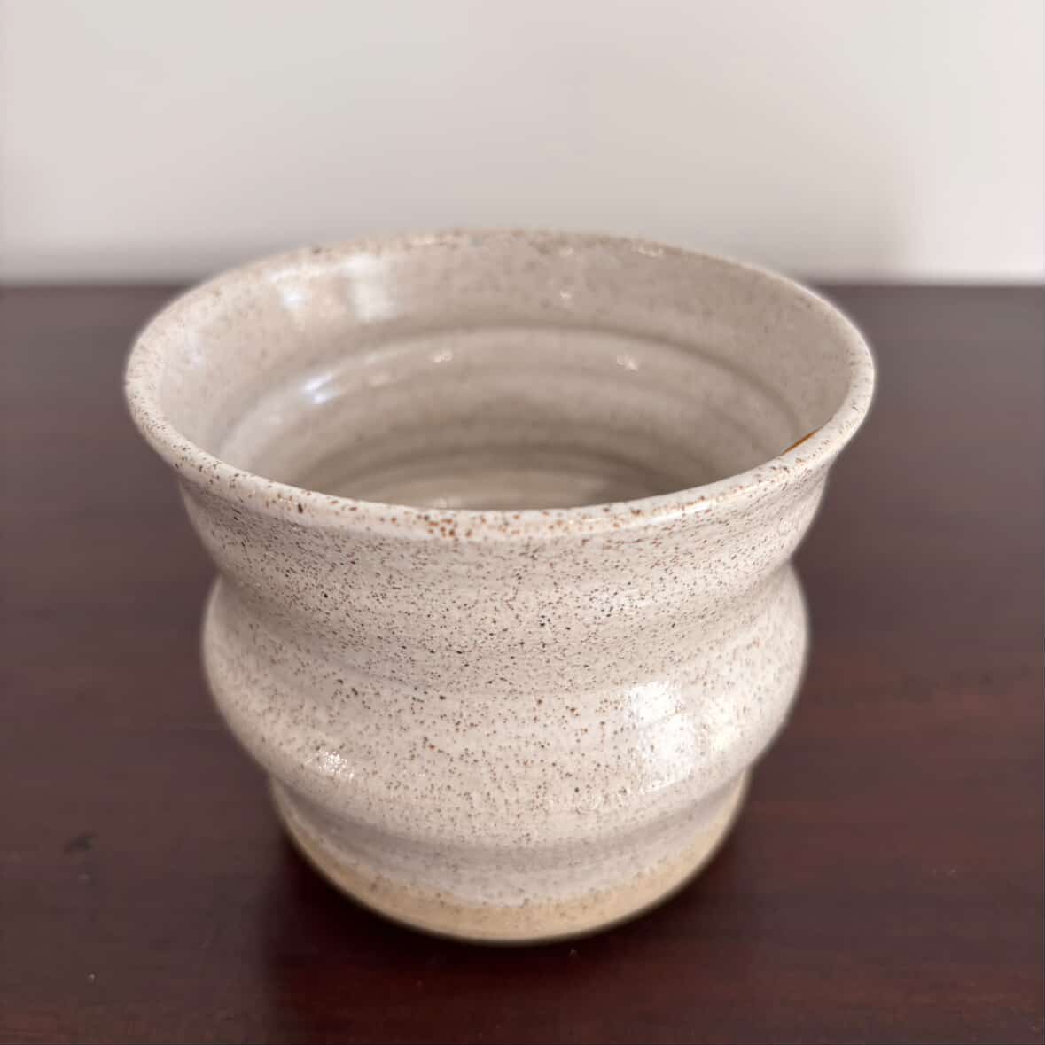 POTTERESS BY ALICIA - Wobbly Cup Brown Clay White Glaze #2