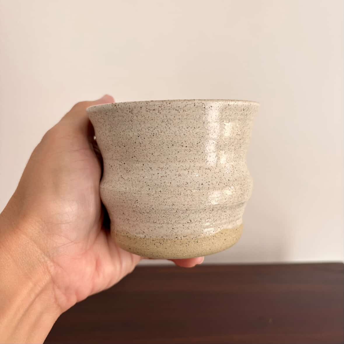 POTTERESS BY ALICIA - Wobbly Cup Brown Clay White Glaze #2