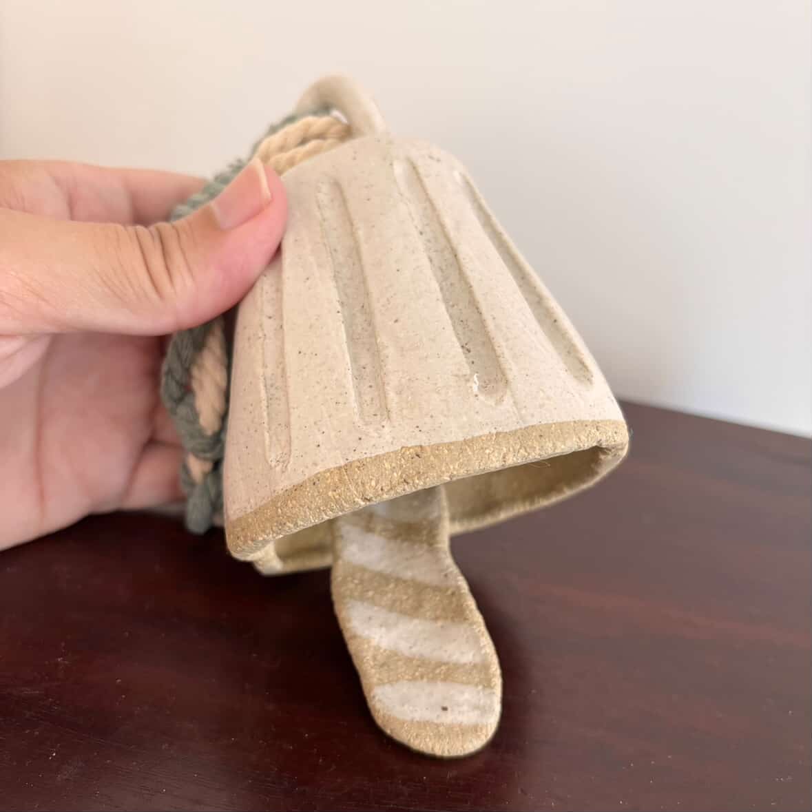 POTTERESS BY ALICIA - Ceramic Bells- White with Macrame #1