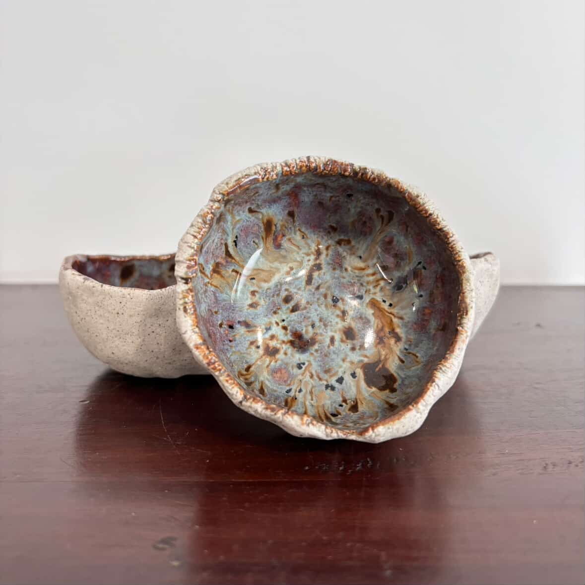 POTTERESS BY ALICIA - Small Bowl Sets- Merlot/Blue Glaze, Brown Flecks