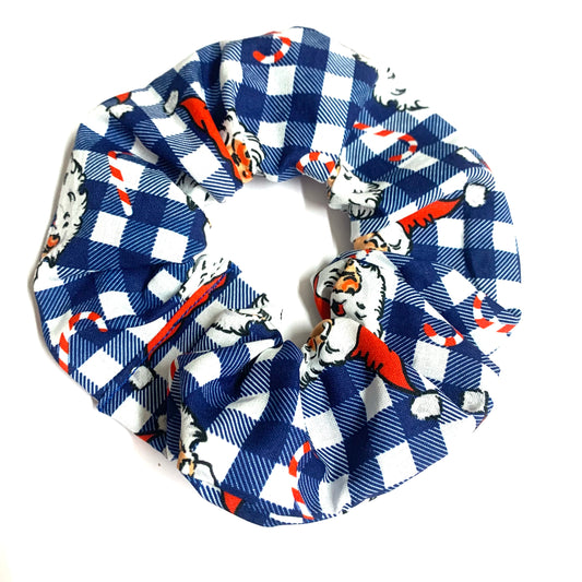 MUMMA WHOOPEE - Jumbo "BLUE CHECK SANTAS" Christmas Scrunchies