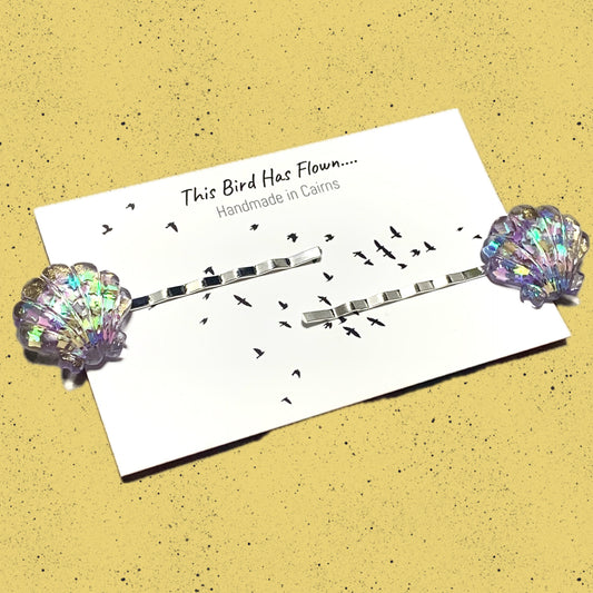 THIS BIRD HAS FLOWN - Glitter Seashell Hairclips- Purple