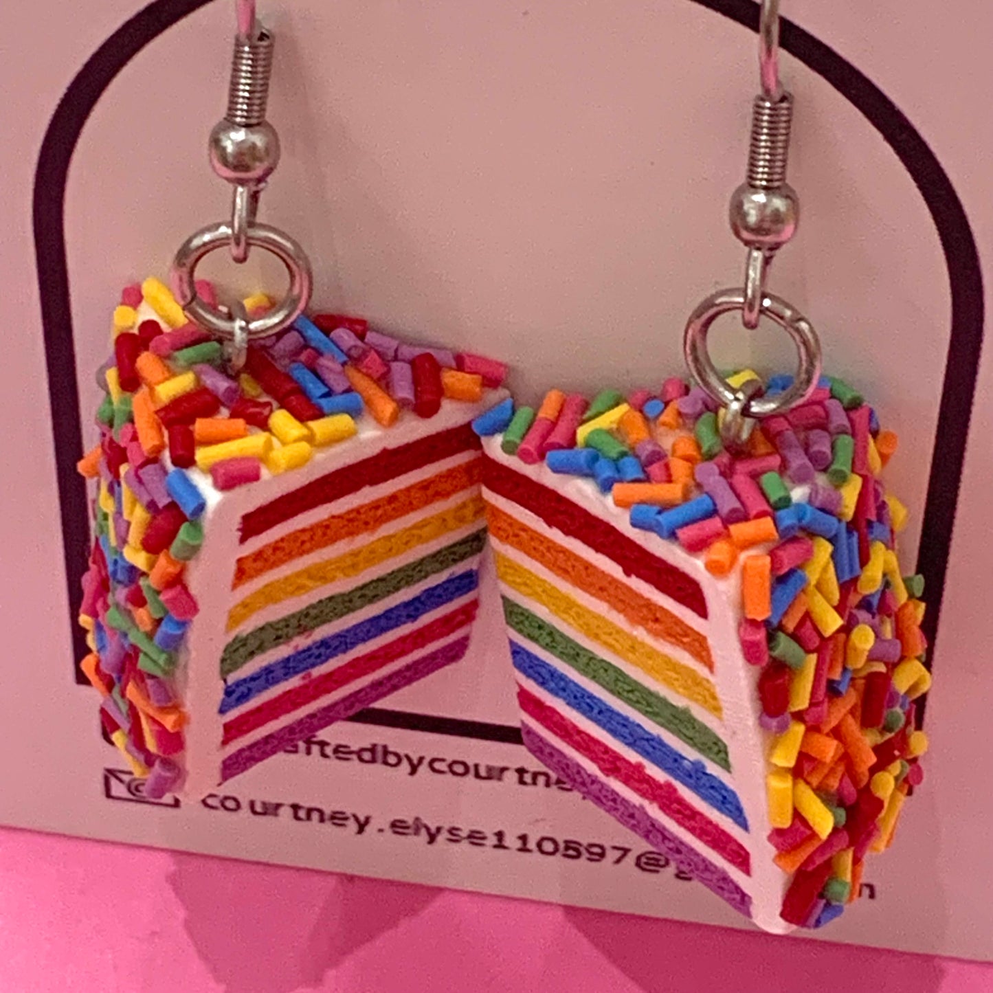 CRAFTED BY COURTNEY- Rainbow Cake Hook Earrings- All Sprinkles