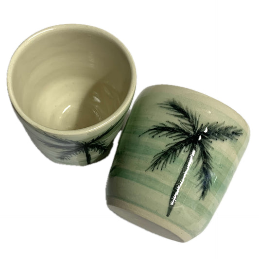 EARTH BY HAND- Espresso/Piccolo Cups- Green with Black Palm Trees