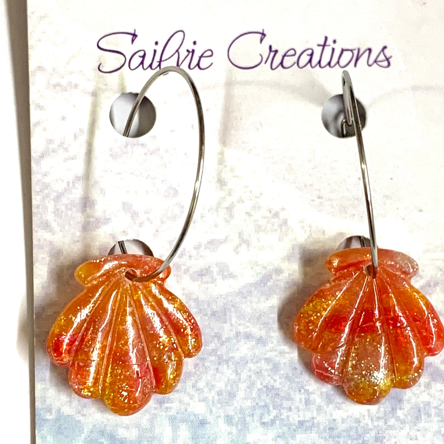 Sailvie Creations - Sunset Small Clam Hoop Dangle Earrings