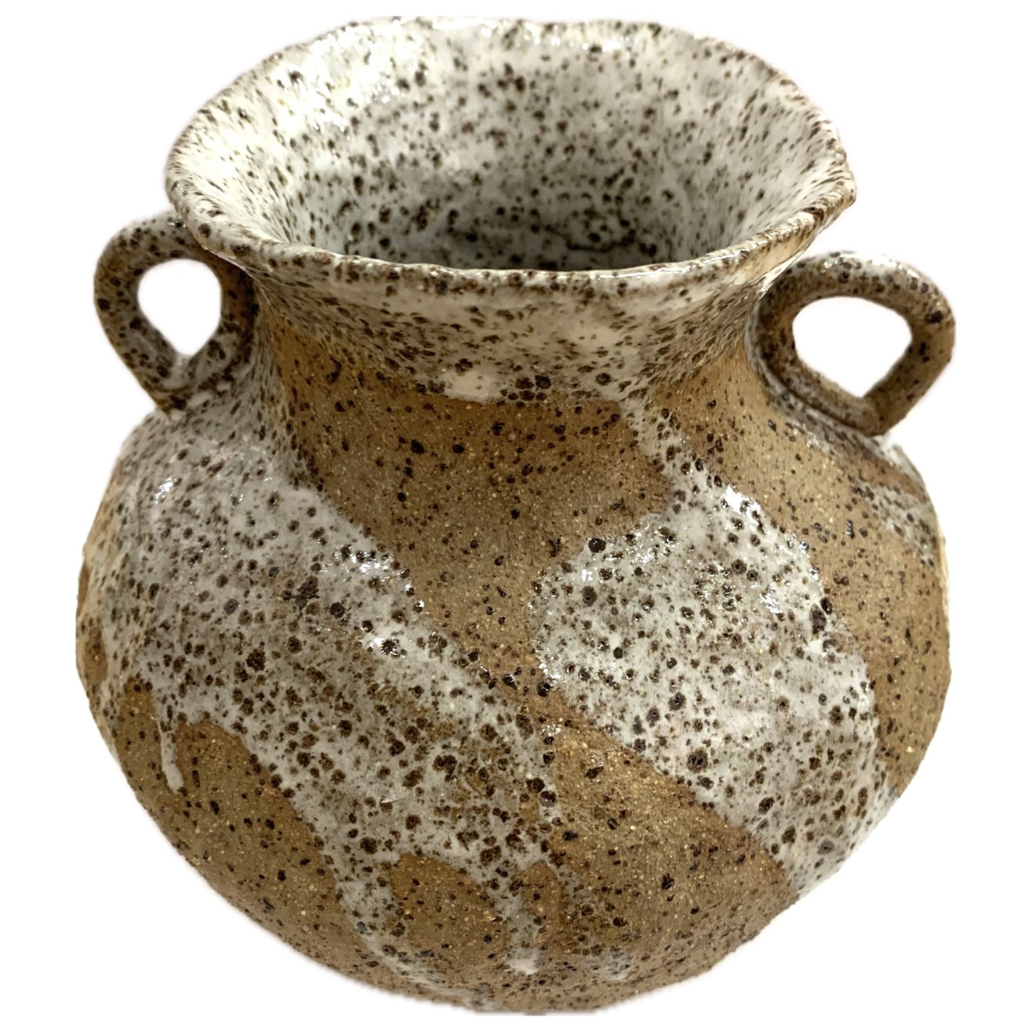 EARTH BY HAND- Urn Vases- Medium Dribbled White Glaze with Handles