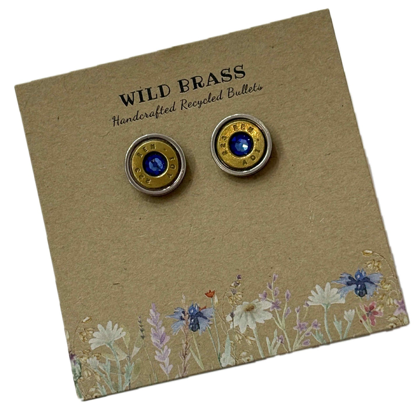 WILD BRASS- Medium Studs- Dark Blue Swarovski Crystal