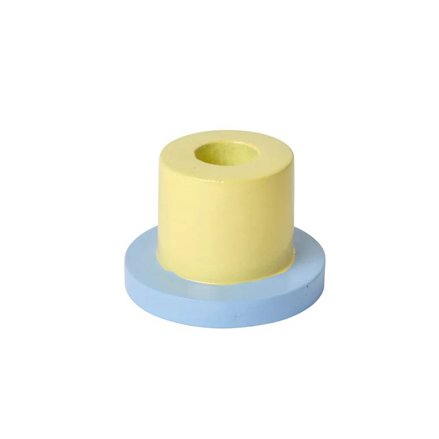 In The Roundhouse - Short Yellow and Blue Taper Candle Holder Taper Candle Holder