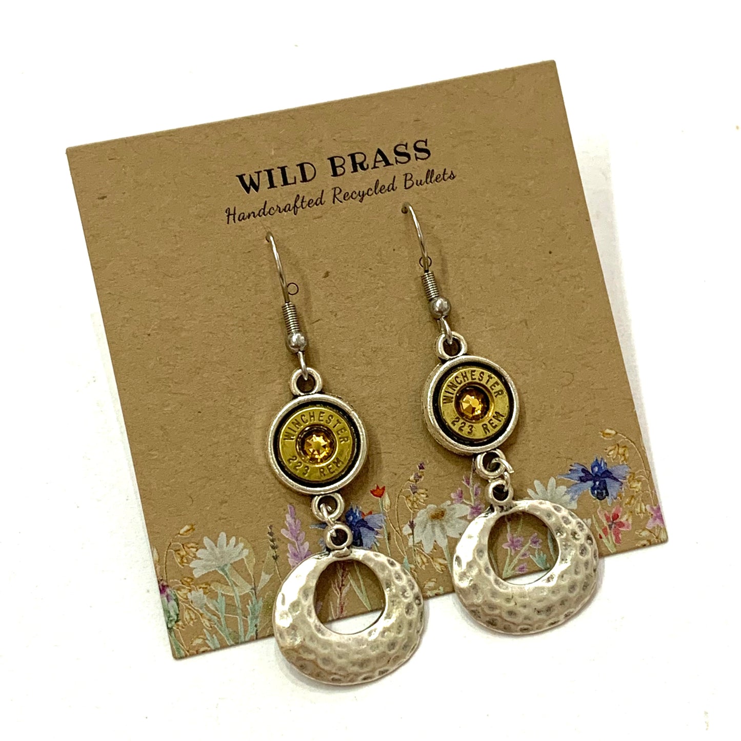 WILD BRASS- Charm Drops- Textured Organic Ring with Champagne Swarovski Crystals