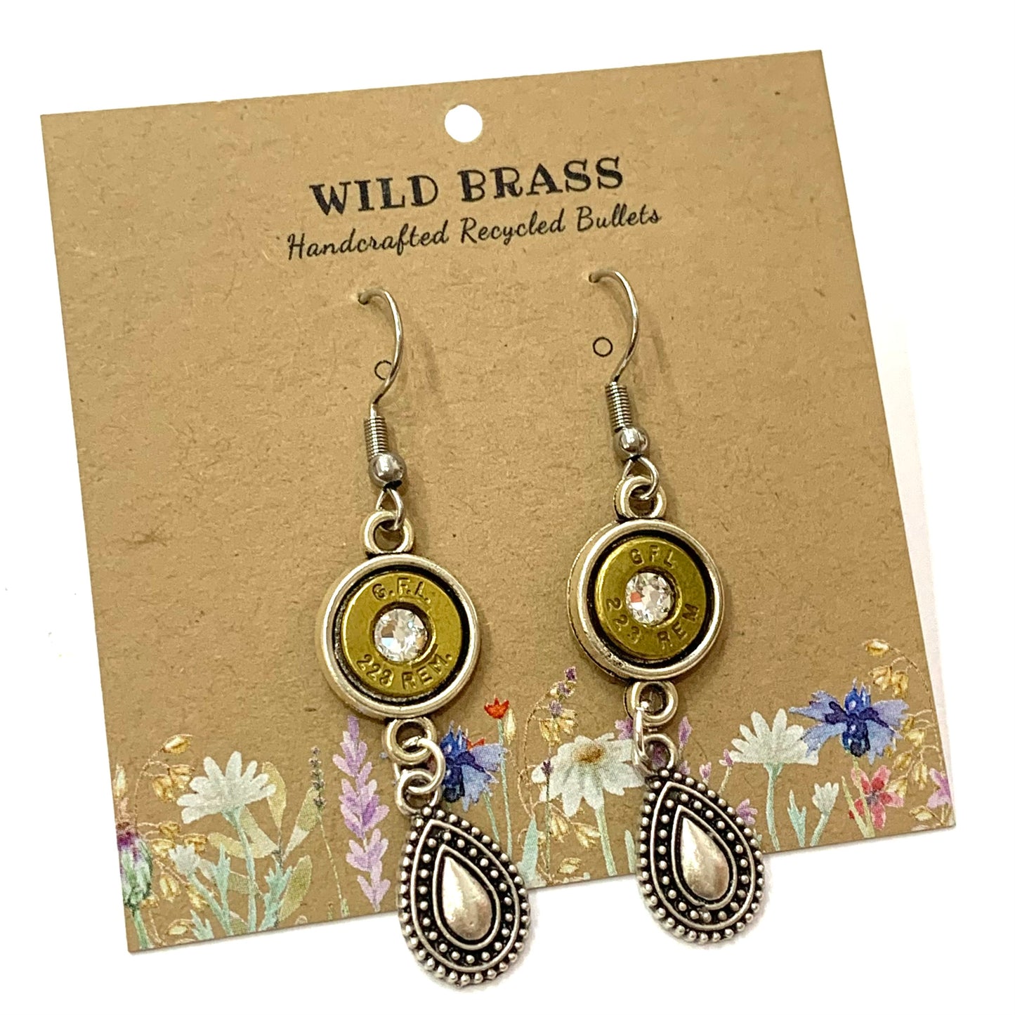 WILD BRASS- Charm Drops- Teardrops with Clear Swarovski Crystals