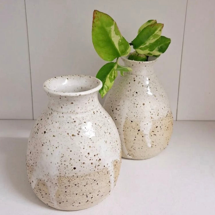 EARTH BY HAND- Small Dribble Vases- White #1- Wide Neck