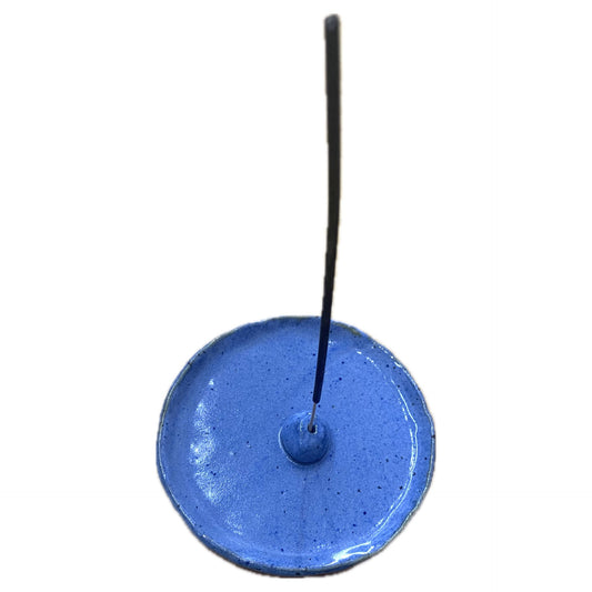 EARTH BY HAND- Hand Built Clay Incense Holders - Bright Blue + Free Incense Pack