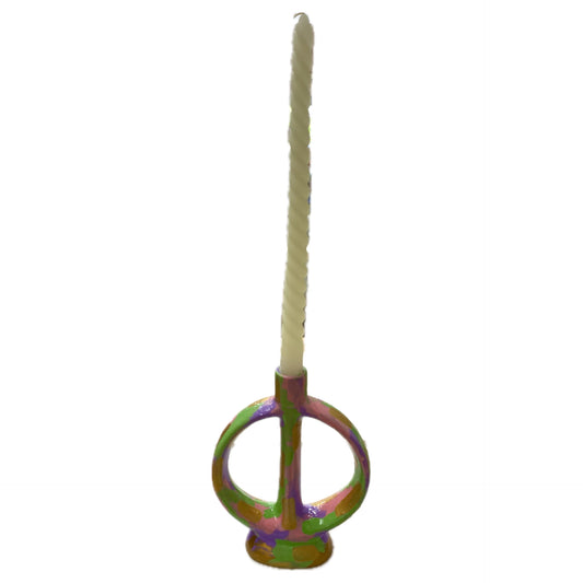 THIS BIRD HAS FLOWN - Intersected Candle Holder- Pink, Green, Lavender & Gold Abstract- Candle Included