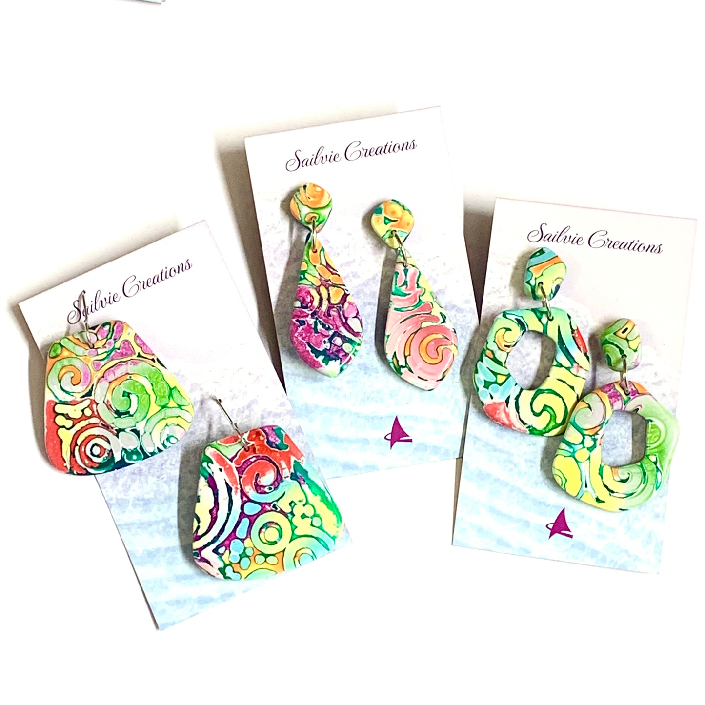 Sailvie Creations - Rainbow Heart Hook Dangle Earrings