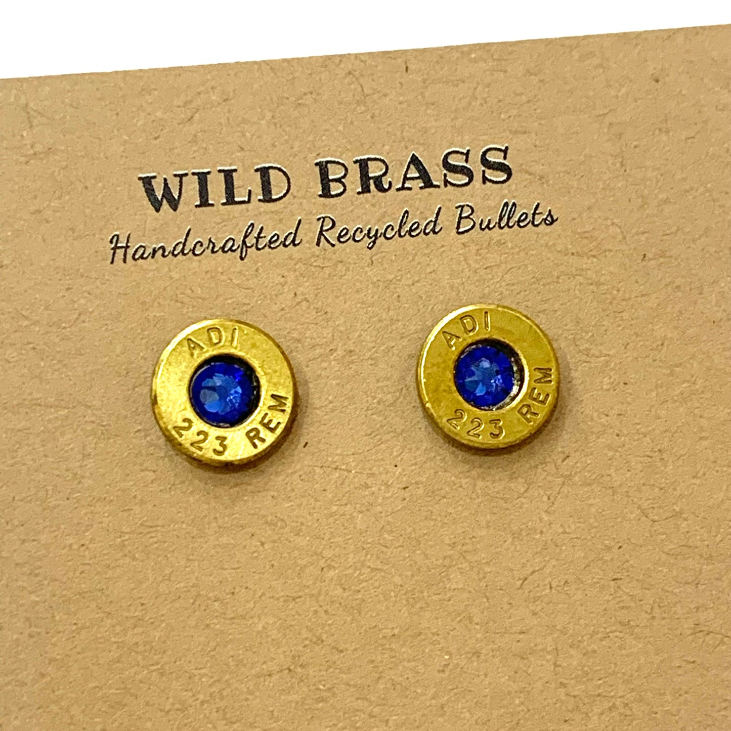 WILD BRASS- Small Studs- Dark Blue Swarovski Crystal