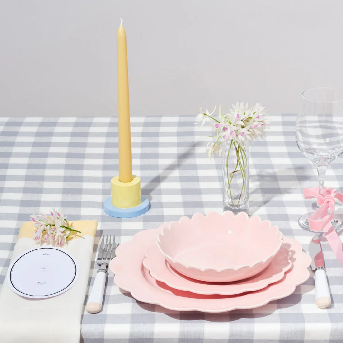 In The Roundhouse - Short Yellow and Blue Taper Candle Holder Taper Candle Holder