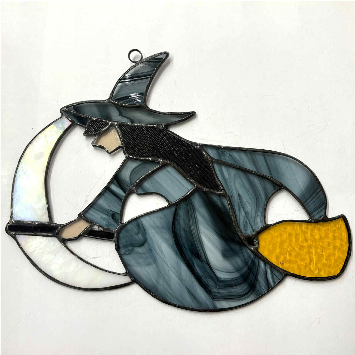 SWAN GLASS - Stained Glass Witch on the Moon