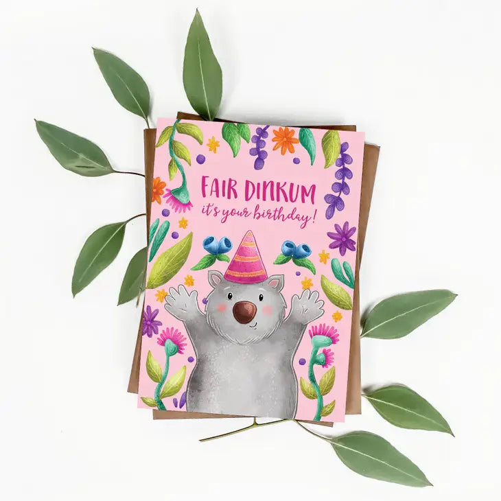 Stray Leaves- Fair Dinkum Wombat Birthday card