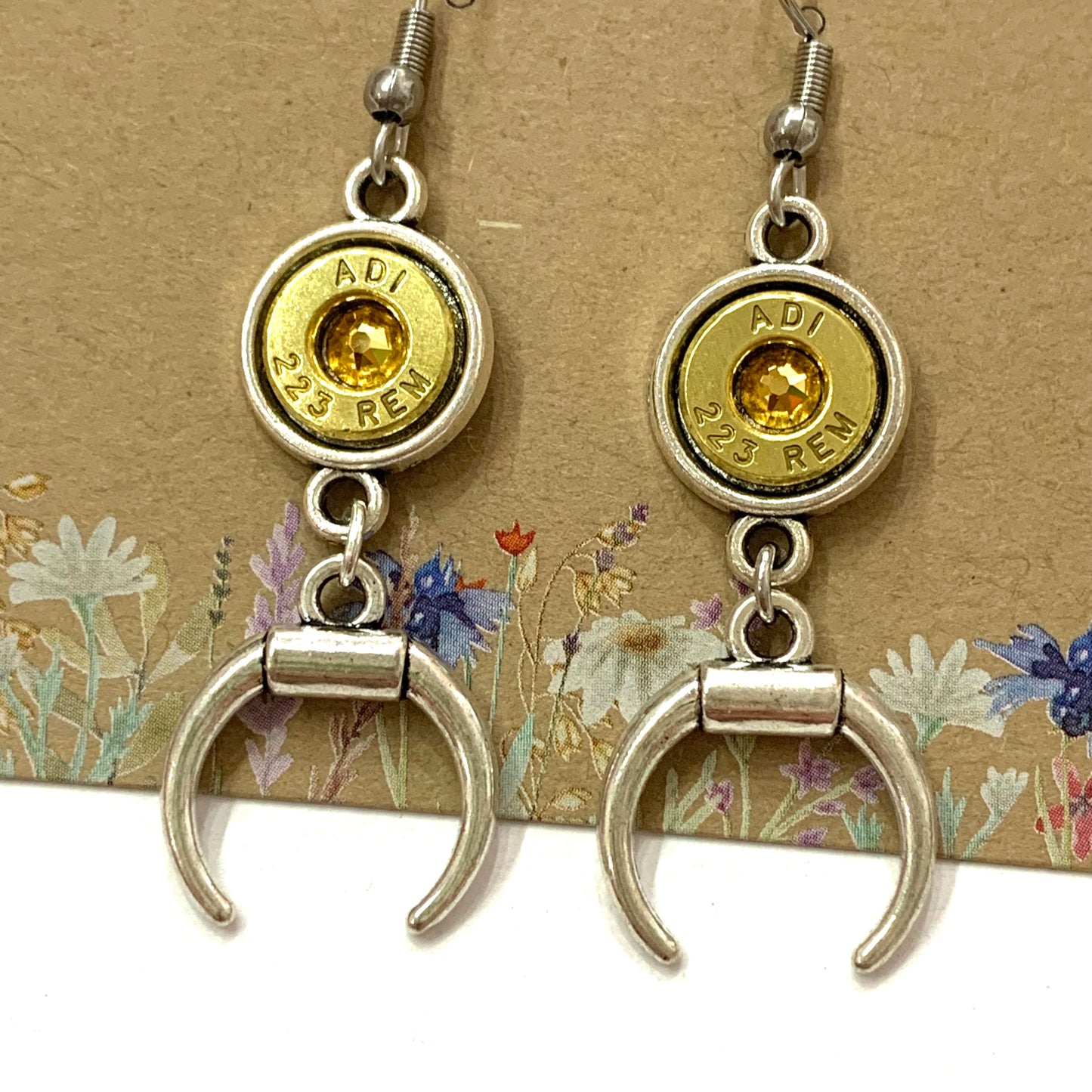 WILD BRASS- Charm Drops- Crescents with Champagne Swarovski Crystals