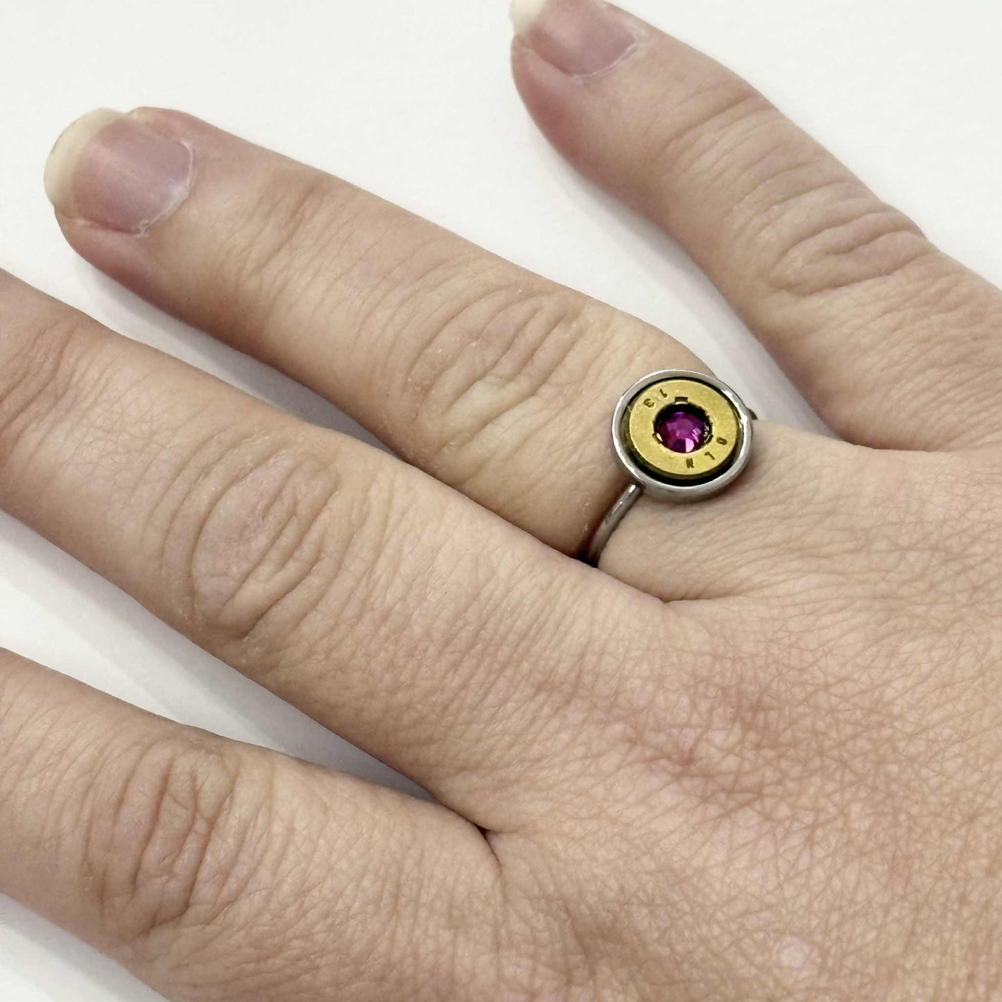 WILD BRASS- Adjustable Rings- Dark Pink Swarovski Crystal