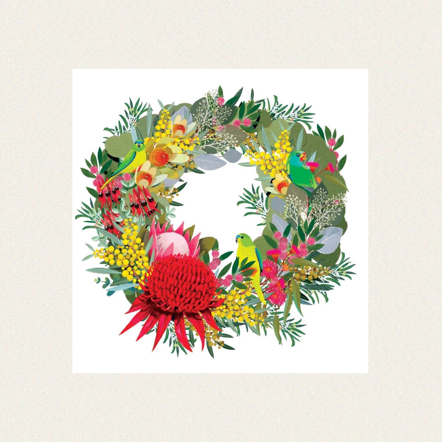 NUOVO - "Native Australian Wreath" SMALL CHRISTMAS SQUARE CARD