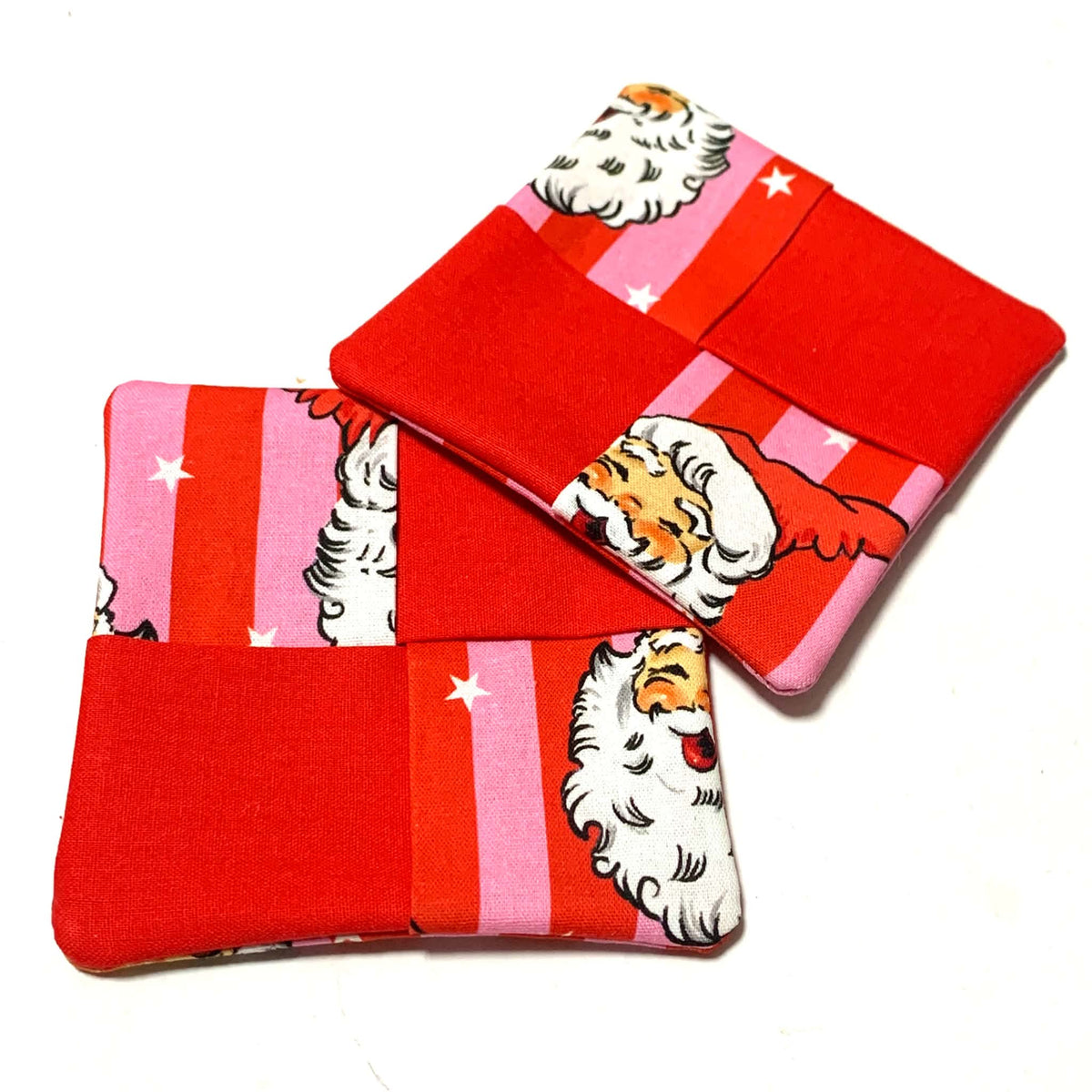 MUMMA WHOOPEE- SINGLE CHRISTMAS WINE GLASS SLIPPER/COASTERS- Vintage Santa and Red