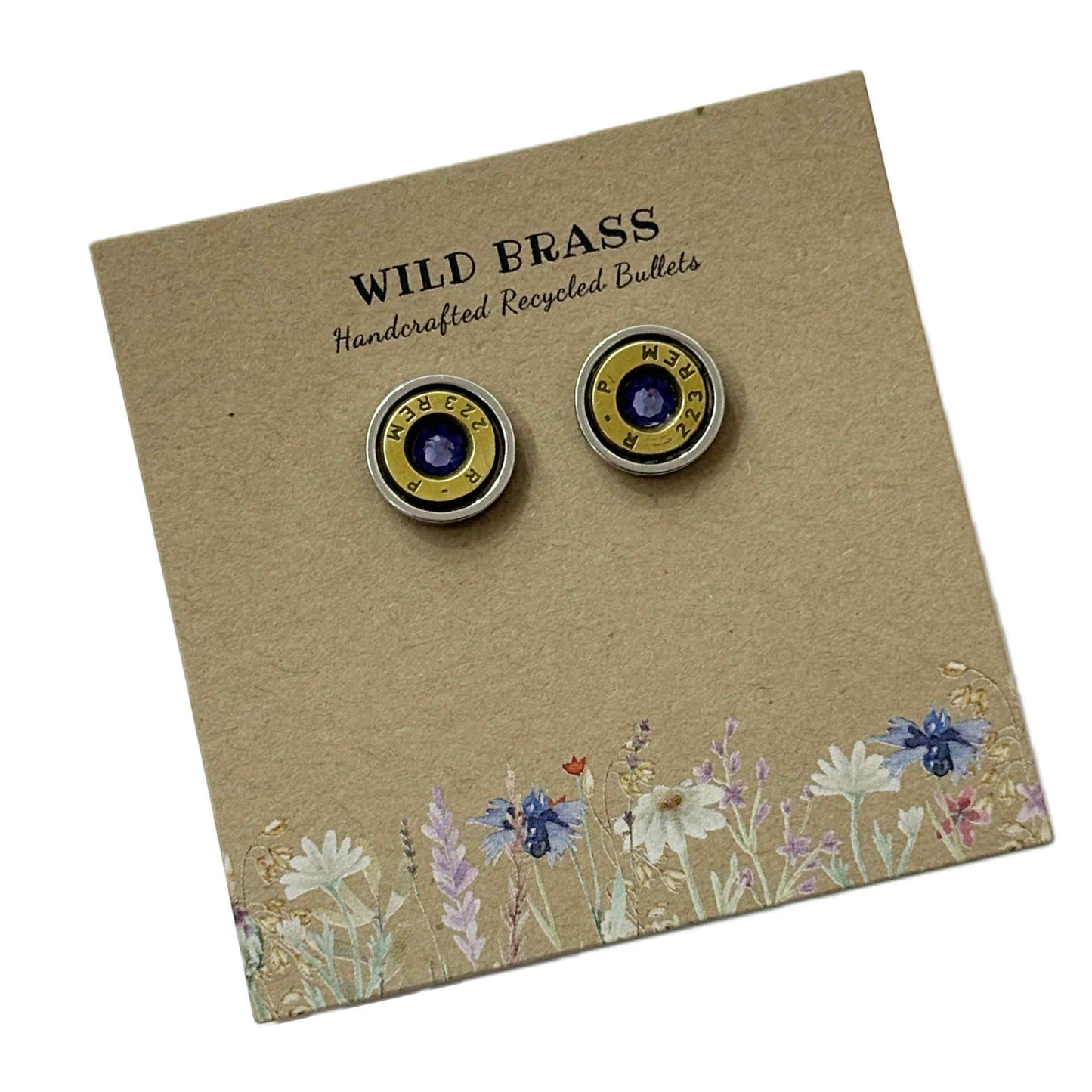 WILD BRASS- Medium Studs- Purple Swarovski Crystal