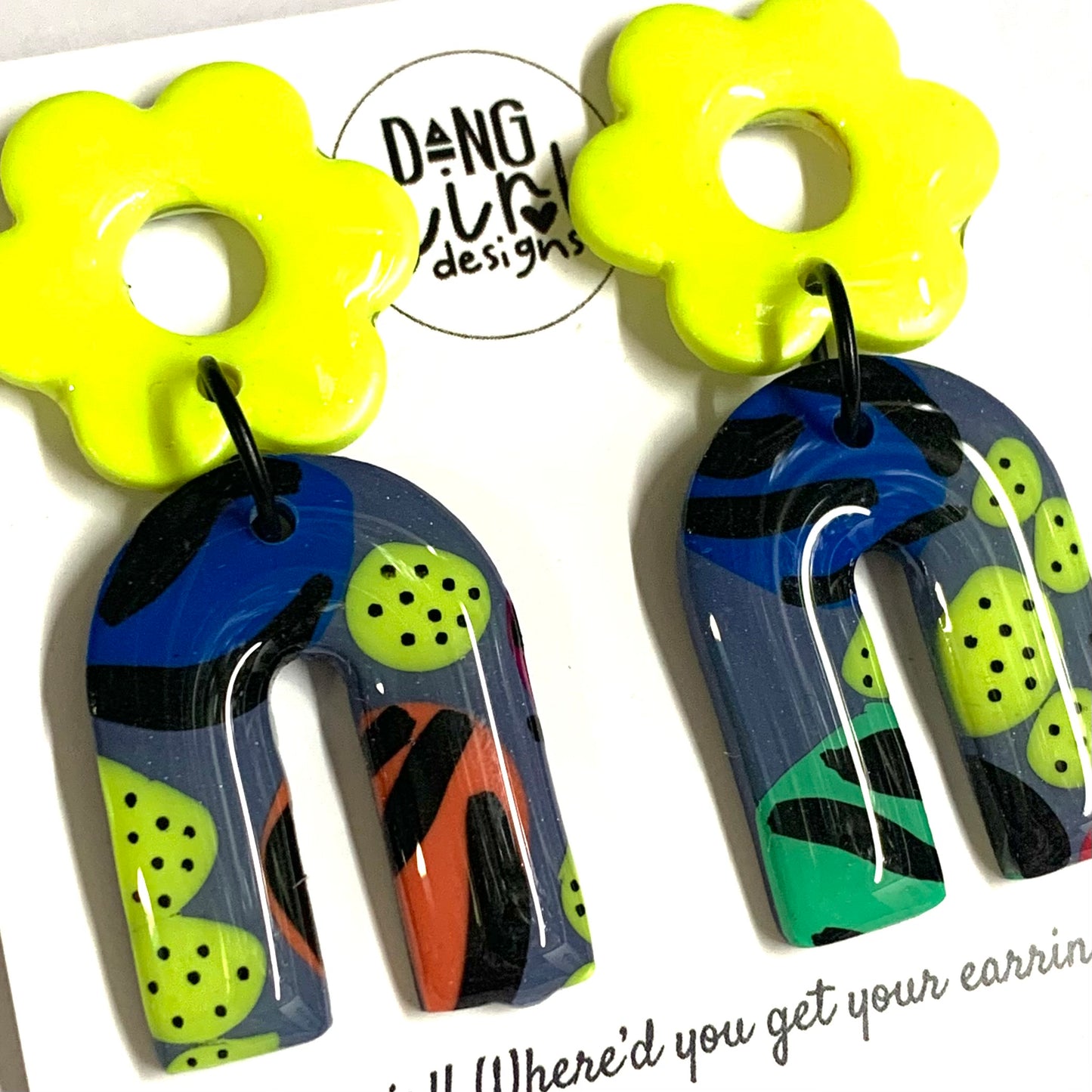 Dang Girl Designs - Neon Amazon Arch Flower Stud Dangles