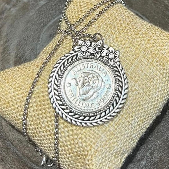 MOLLY MADE- "1960 Floral Shilling" Pendant Necklace