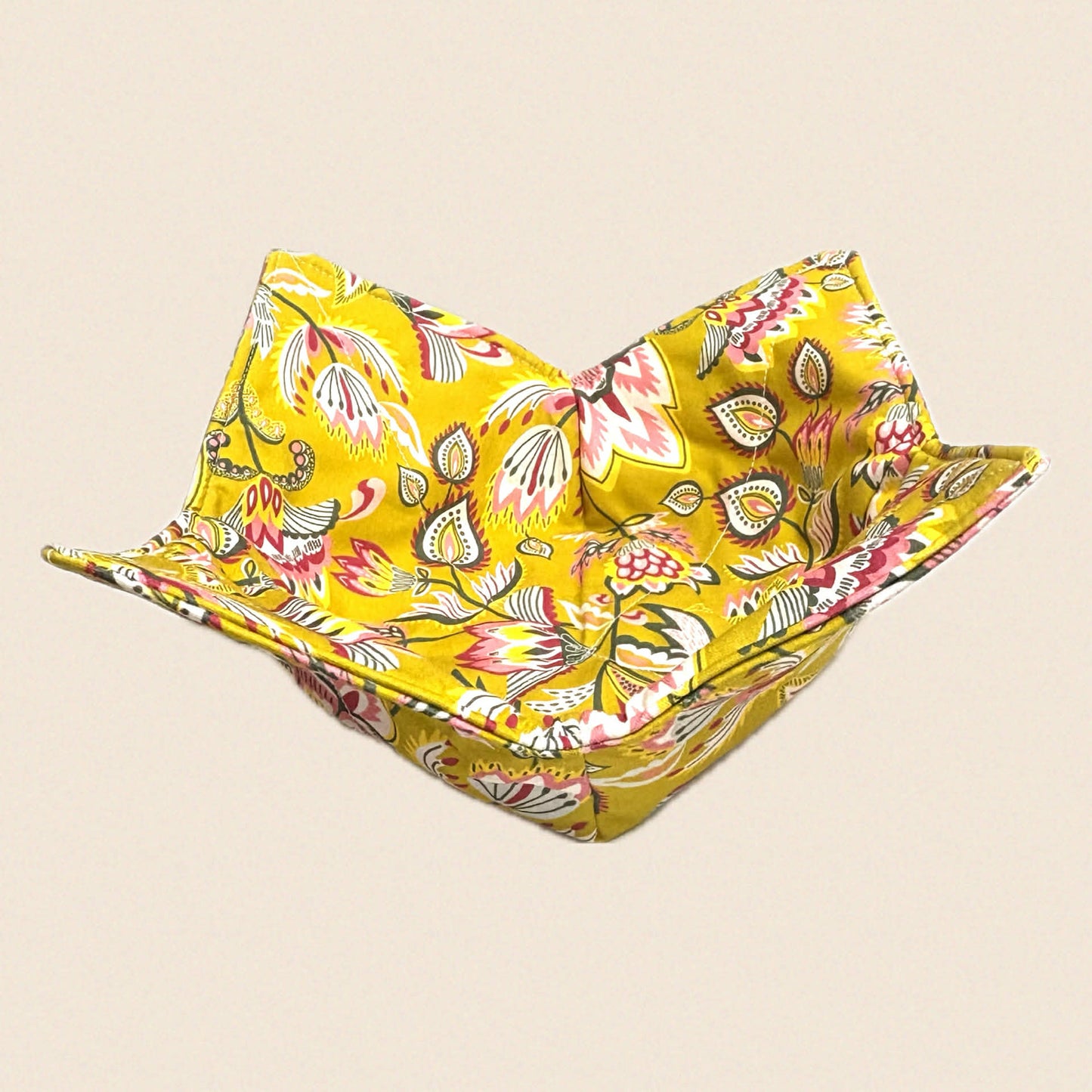 OH SEW ROSY: Bowl Cosies- Floral on mustard