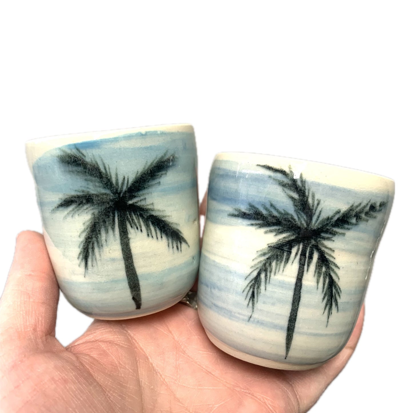 EARTH BY HAND- Espresso/Piccolo Cups- Blue with Black Palm Trees