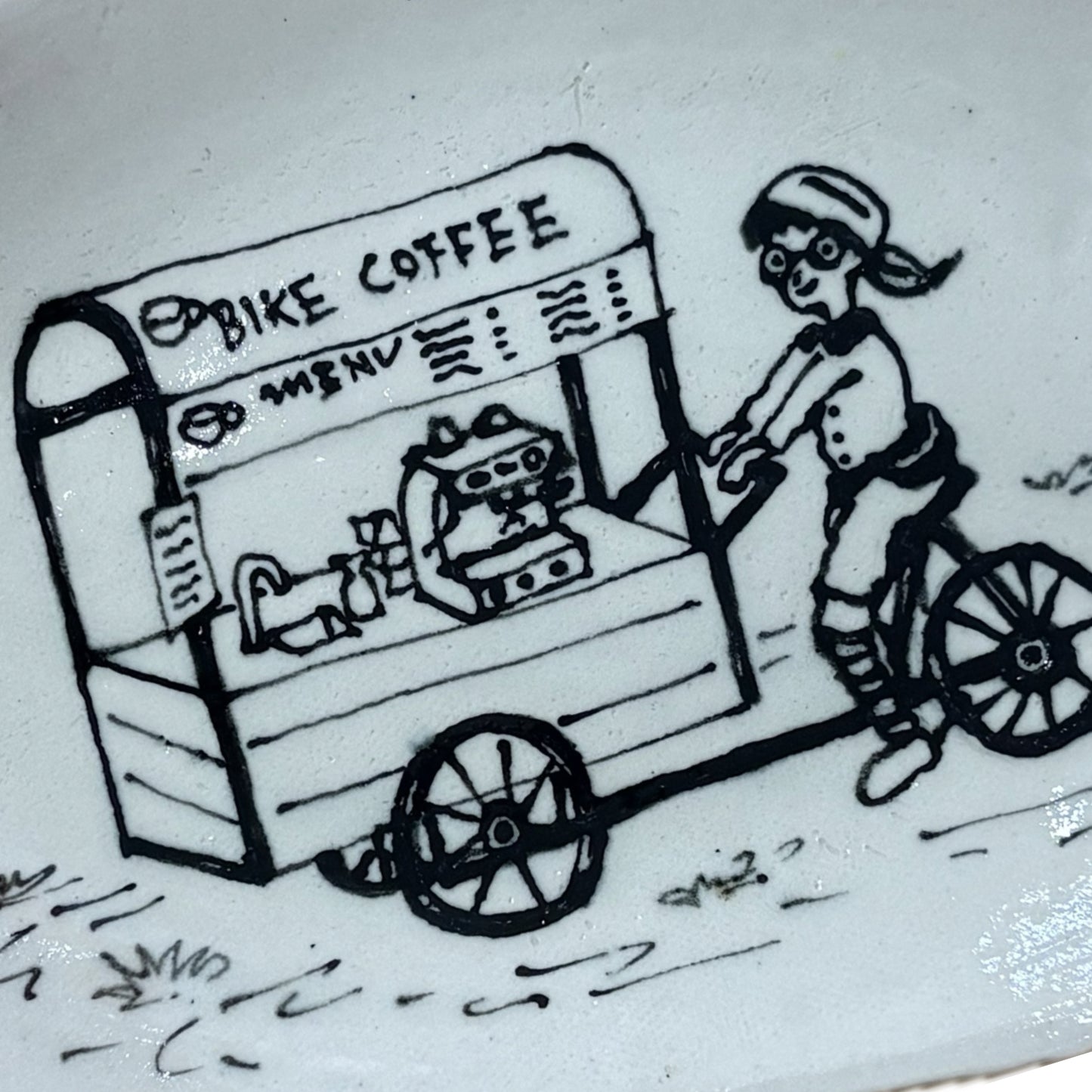 BELOVED POTTERY - Drawing Plate - Bike Coffee
