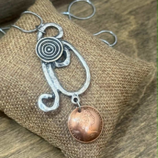 MOLLY MADE- 1966 Unique Two Cent Coin Pendant Necklace