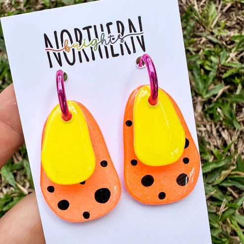 Northern Brights - Layered Huggie Dangles - Mod Orange & Yellow