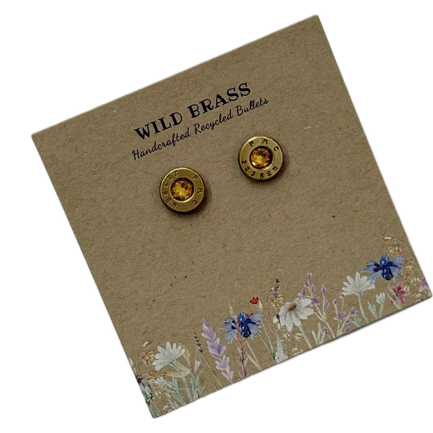 WILD BRASS- Small Studs- Yellow Swarovski Crystal
