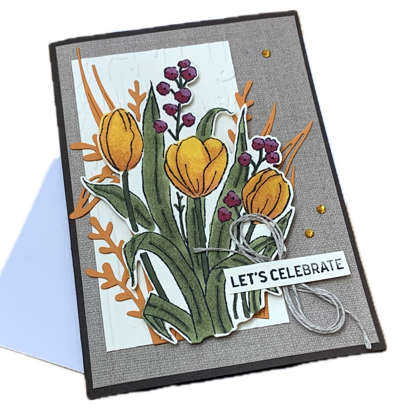 PAPER POSSUM- "LET'S CELEBRATE" TULIPS- HANDMADE GREETING CARD