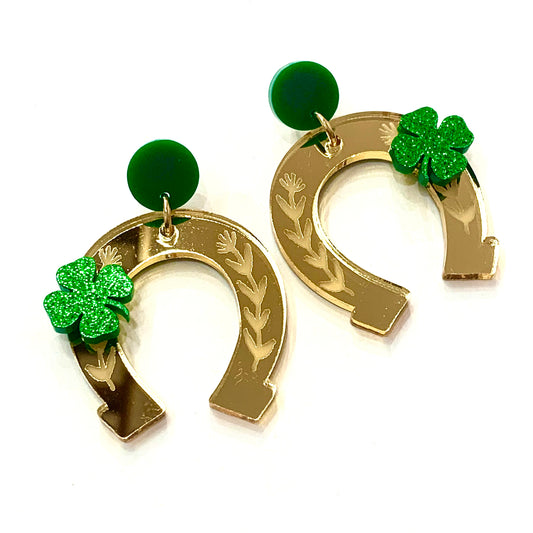 MAKIN' WHOOPEE - Lucky Horseshoe & 4 Leaf Clover Dangle Earrings