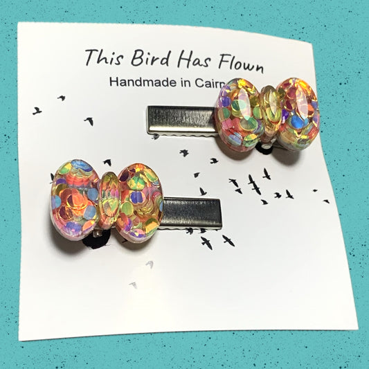 THIS BIRD HAS FLOWN - Rainbow Glitter Bows- Alligator Clips